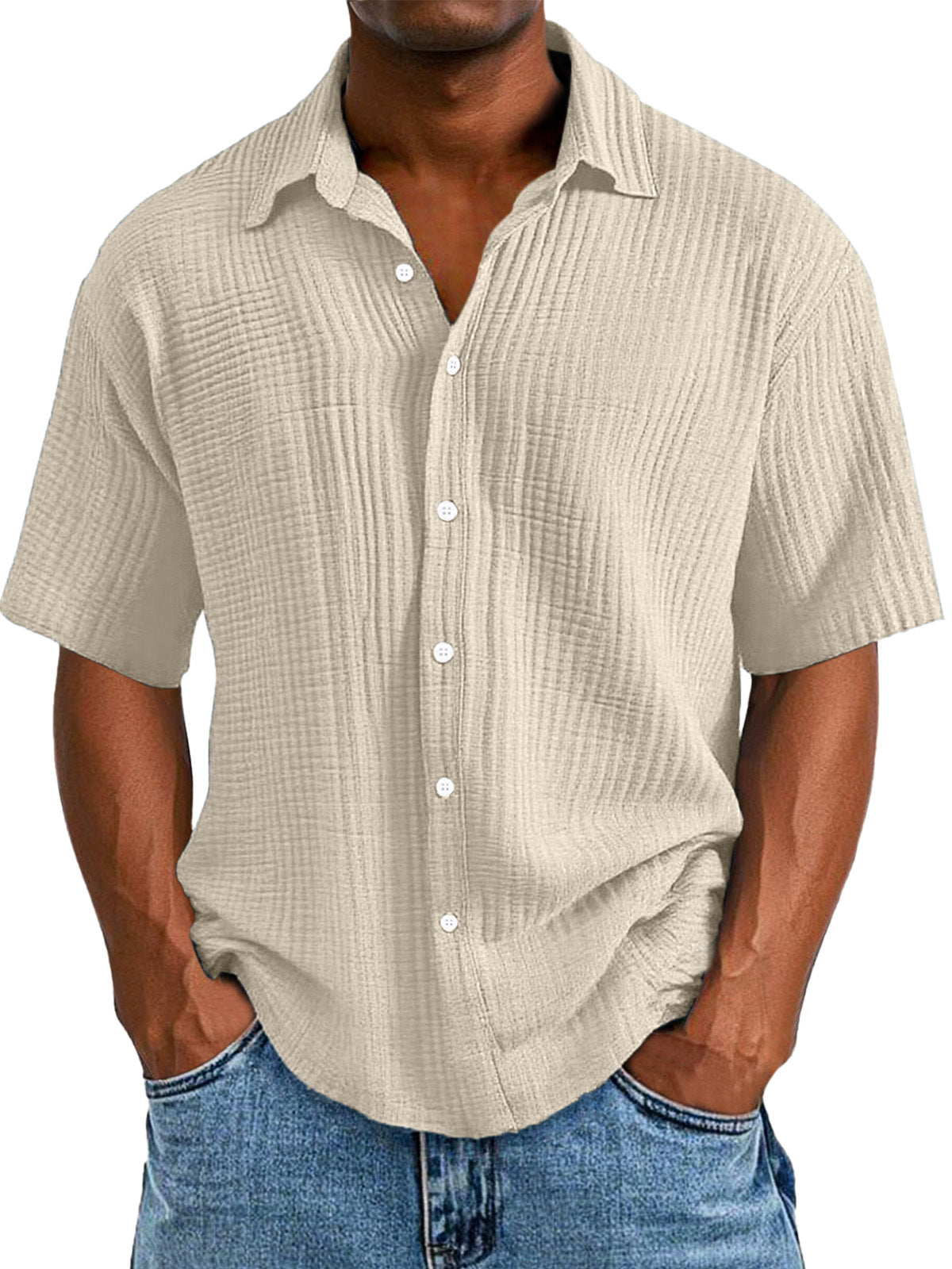 Casual Textured Short-sleeved Shirt