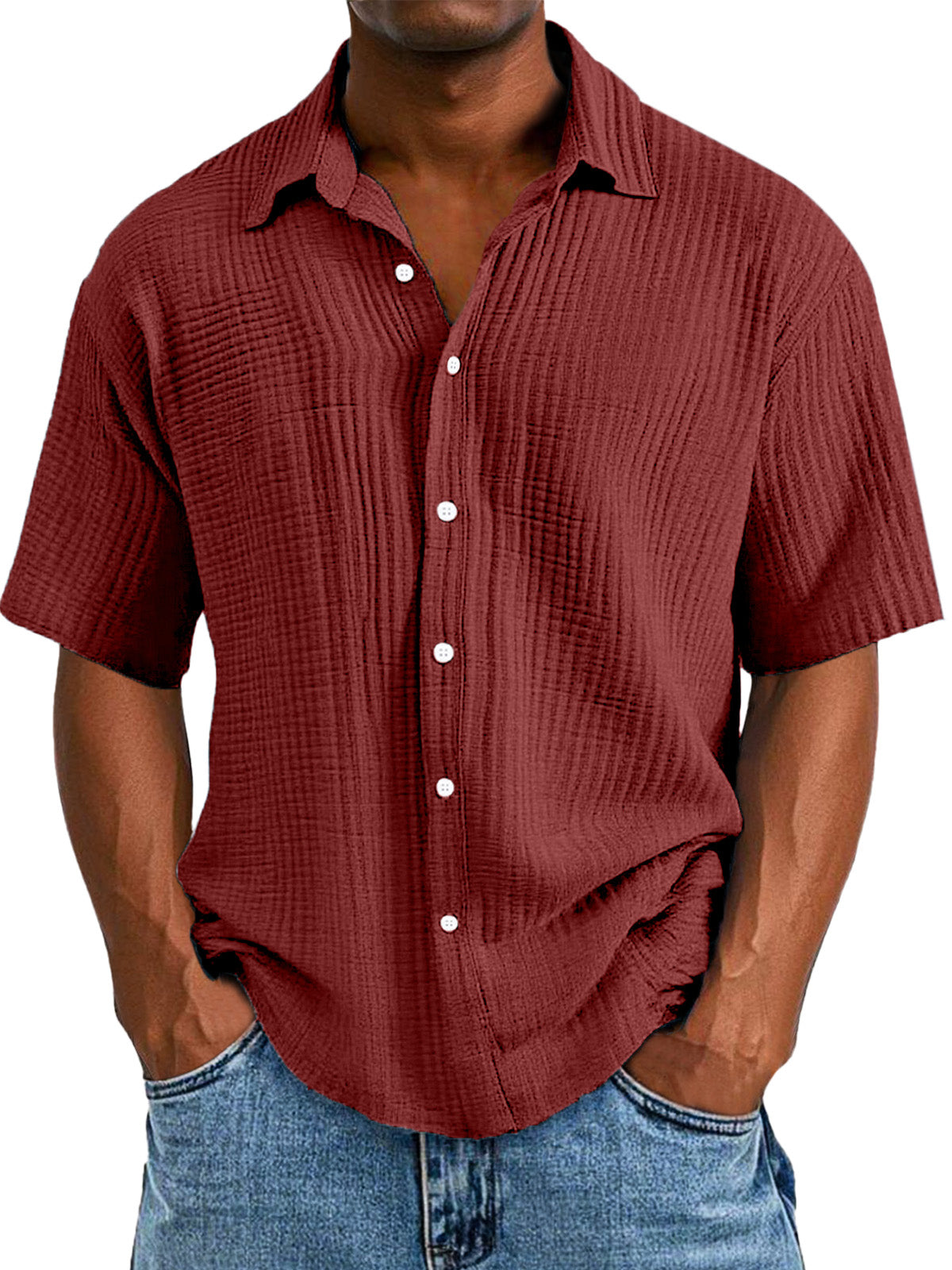 Casual Textured Short-sleeved Shirt