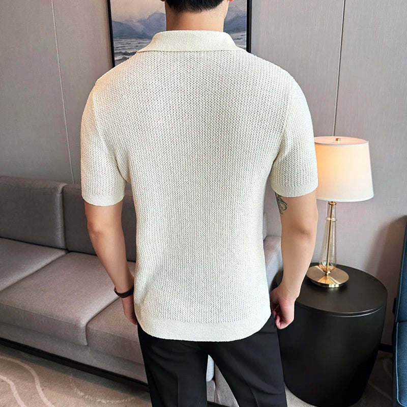 Men´s Knitted V-neck Polo Shirt