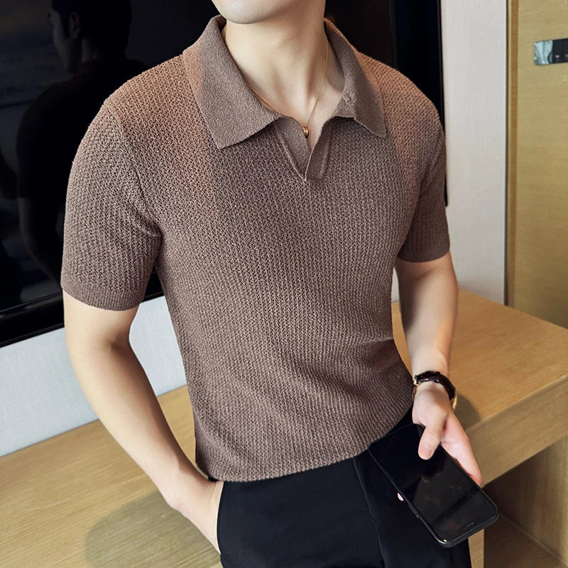 Men´s Knitted V-neck Polo Shirt