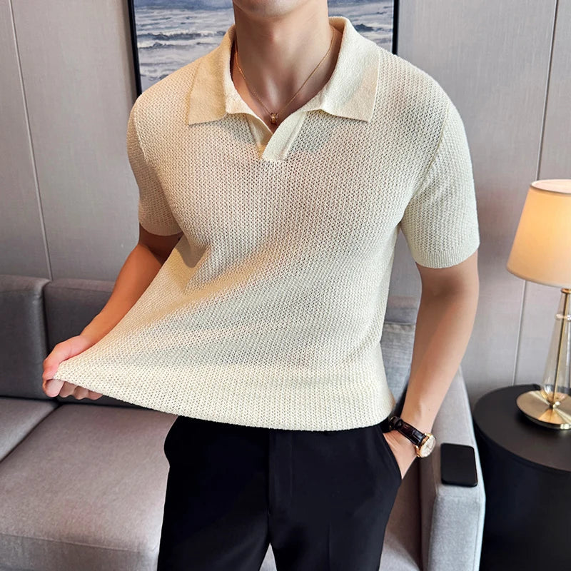 Men´s Knitted V-neck Polo Shirt