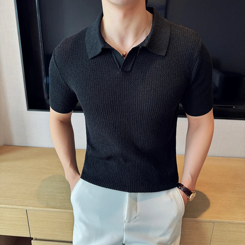 Men´s Knitted V-neck Polo Shirt