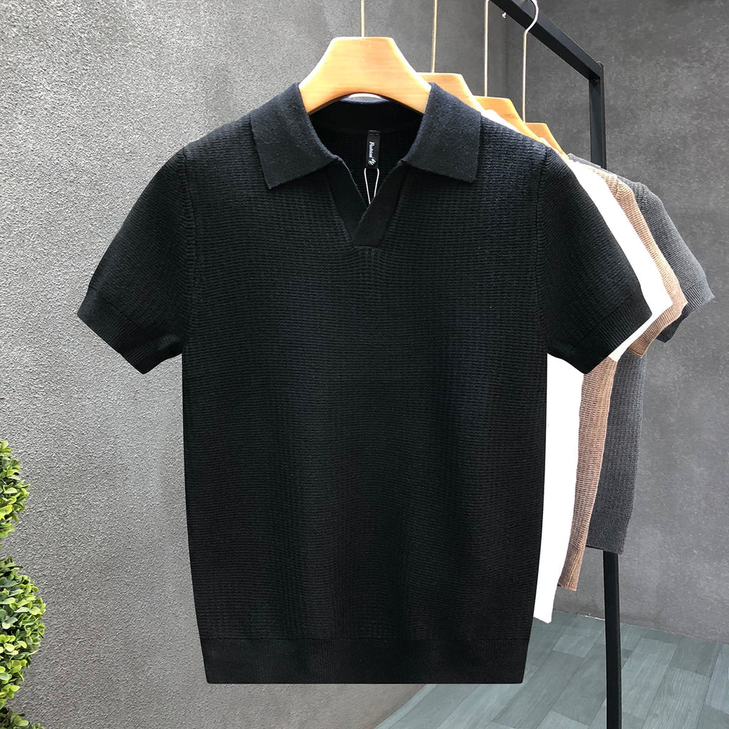 Men´s Knitted V-neck Polo Shirt
